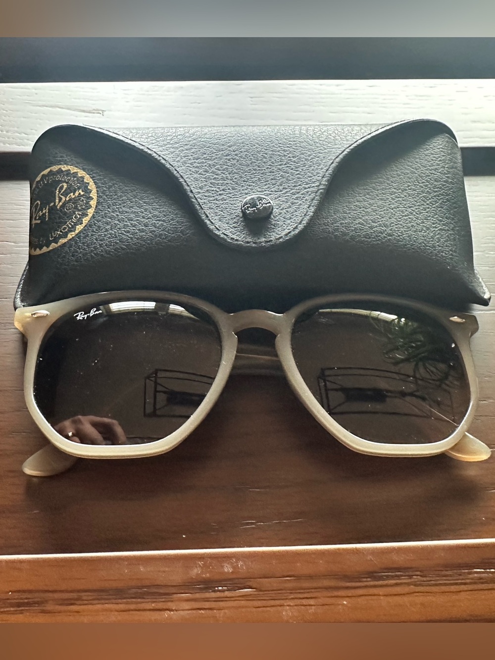 Ray-Ban Sunglasses Frosted White Frame with Dark Gray Lenses